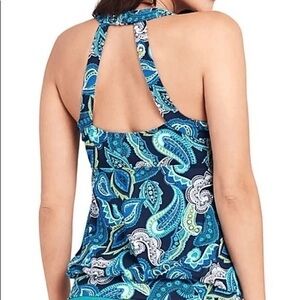 NWT Lands’ End Blouson Tankini Swimsuit top Deep Sea Electric Blue Size 2 Small